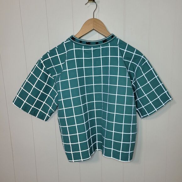 ME. Melody Ehsani Size XS Teal Blue Gray Reflective Striped Checkered Shirt - Picture 6 of 9